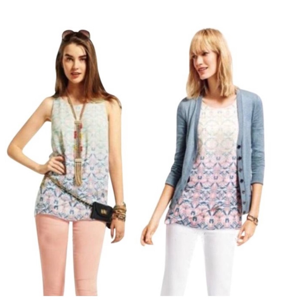 Heart of Cabi sheer ombré Mosaic Print top